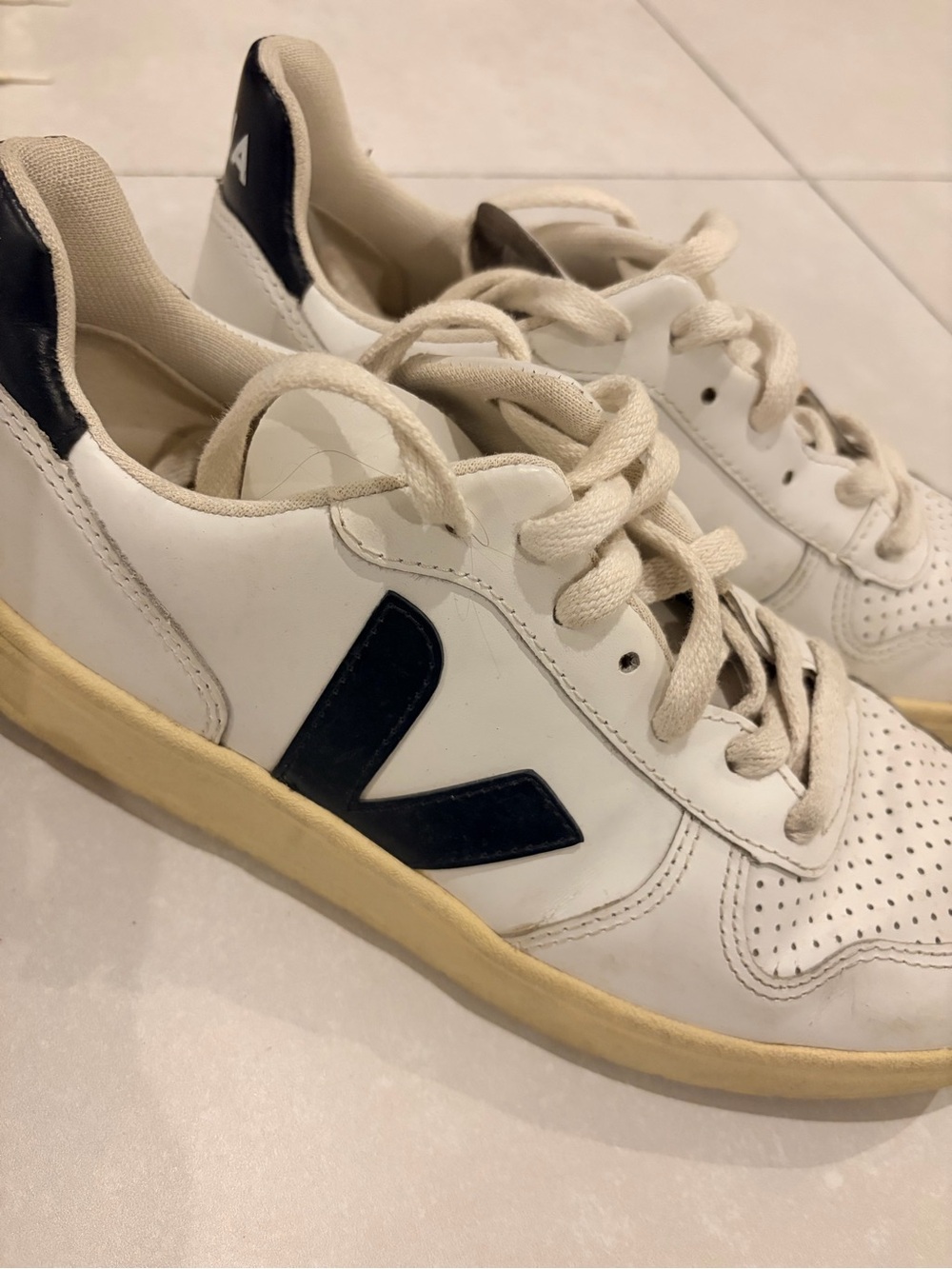 Veja White Leather Sneakers with Black V Logo